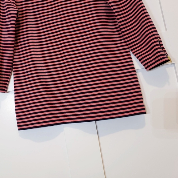 Talbots Striped Top Navy Blue & Coral 3/4 Sleeves With Gold Zipper Size … - Picture 9 of 11